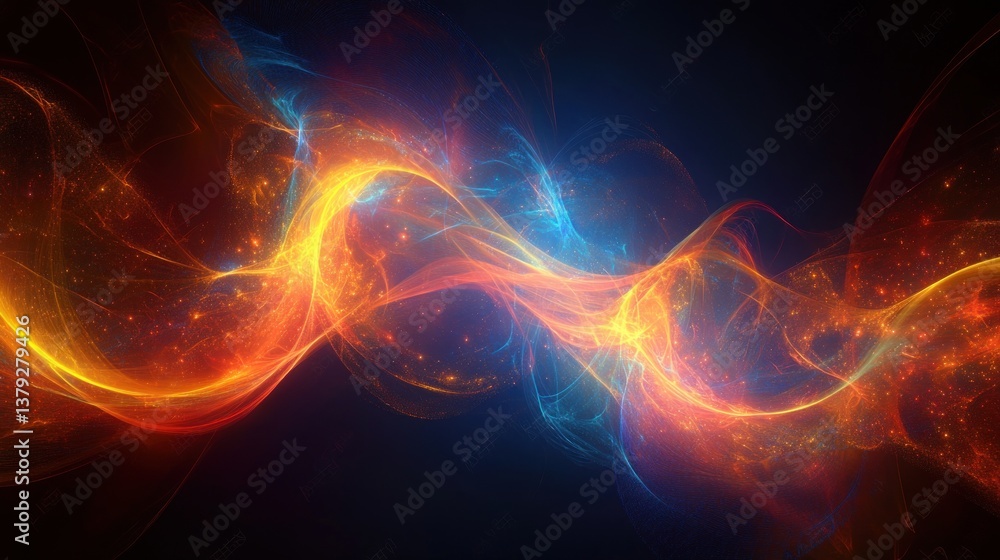 Obraz premium Abstract Fractal Art with Orange and Blue Fiery Light Patterns and Energy Streams