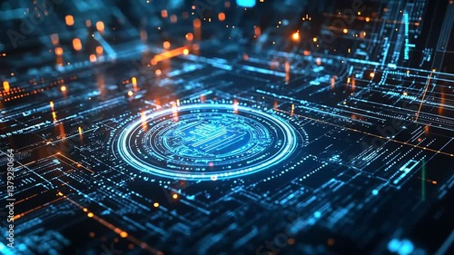 Wallpaper Mural Advanced Technology Circuit Board with Glowing Light Effects and Data Transmission Torontodigital.ca