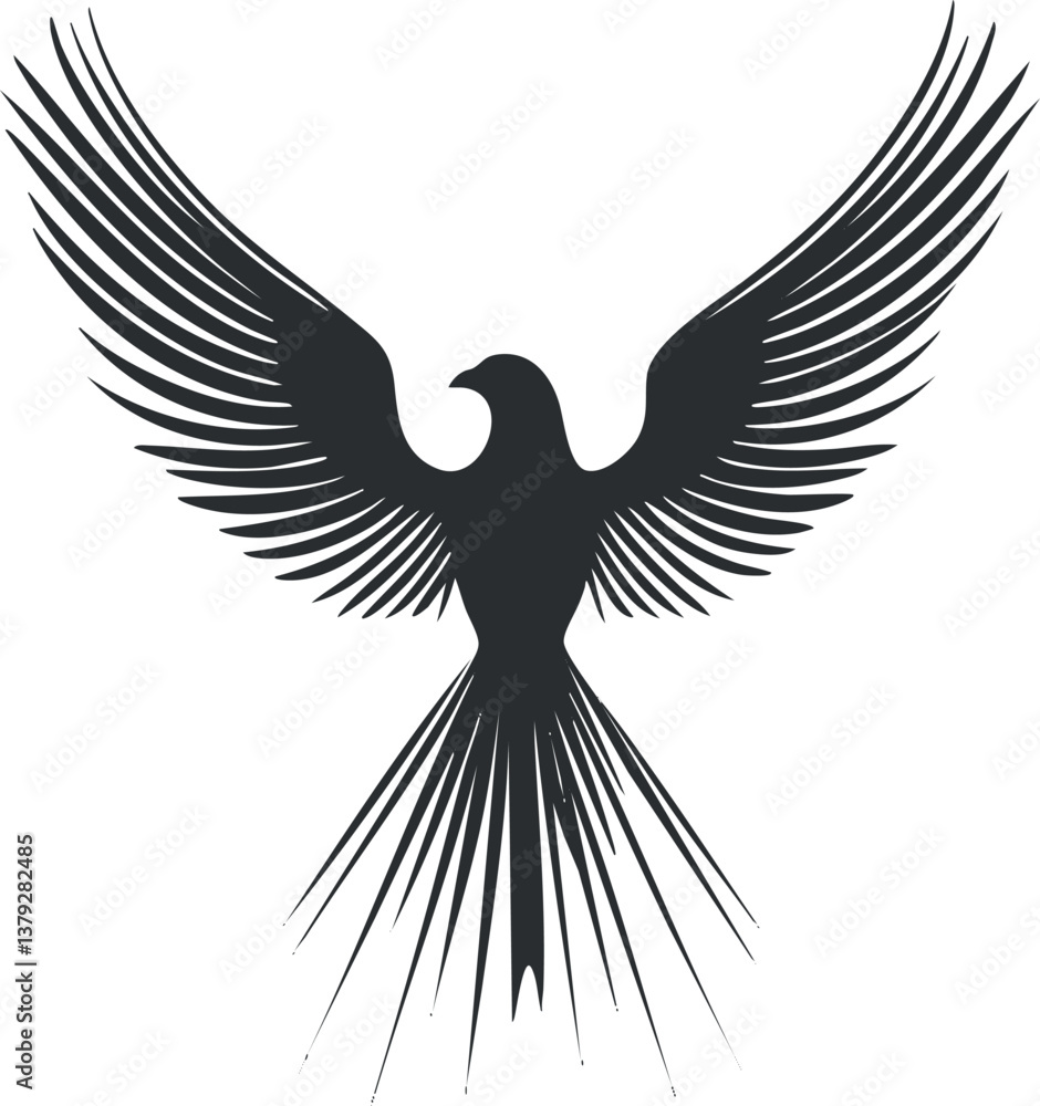 Obraz premium Silhouette of a mythical phoenix with outstretched wings symbolizing rebirth and strength.