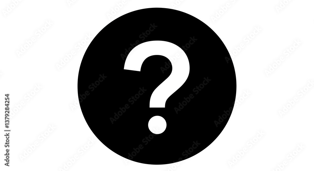 Question Mark in Black Circle for Unknown Answer and Assistance on White Background