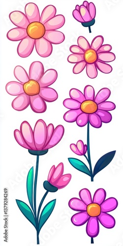 Wallpaper Mural Assorted Pixelated Flowers Featuring Pink Purple Yellow and Green on a White Background Torontodigital.ca