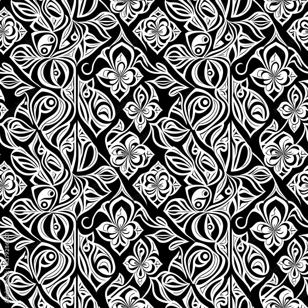 a black and white floral pattern on a black background a black and white floral pattern on a black background