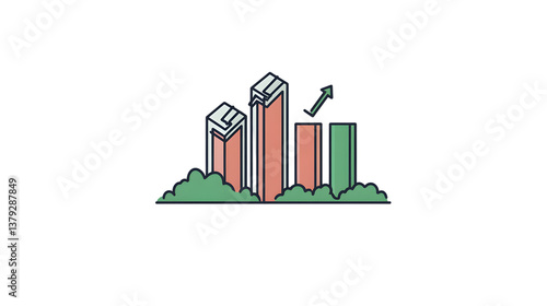 Urban Growth and Development Icon with Upward Arrow