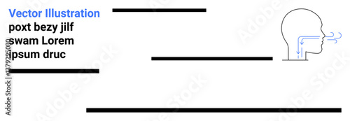 Outline of a human head with airflow direction arrows highlighting the respiratory process. Ideal for healthcare, anatomy, education, medical research, science, biology, wellness, simple landing page
