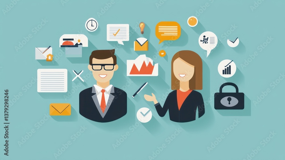 Business Collaboration and Communication Icons Illustration Business Collaboration and Communication Icons Illustration