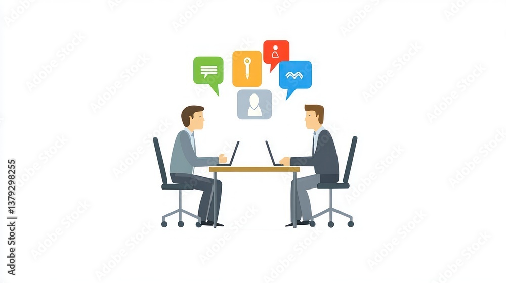Business Collaboration and Communication Two Professionals Engaging in a Meeting with Laptops Business Collaboration and Communication Two Professionals Engaging in a Meeting with Laptops