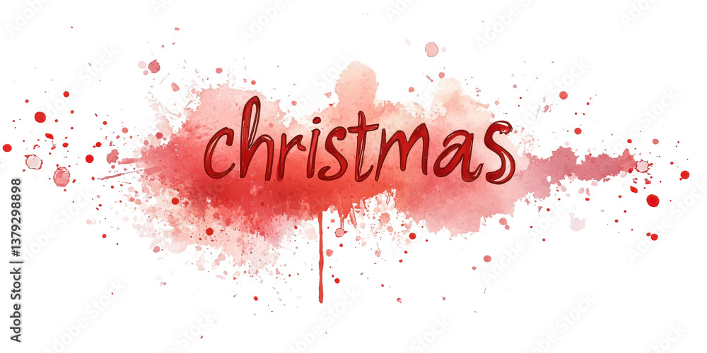 Obraz premium Festive Red Watercolor Splash Design with the Word Christmas Prominently Featured for Holiday-Themed Creative Projects and Marketing Materials