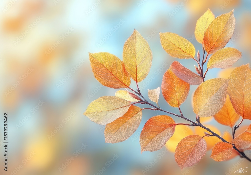Autumn branches with red and orange leaves against turquoise sky shallow focus fall foliage Autumn branches with red and orange leaves against turquoise sky shallow focus fall foliage