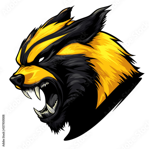 Furious wolverine logo designed for esports teams and gaming tournaments showcasing powerful side view