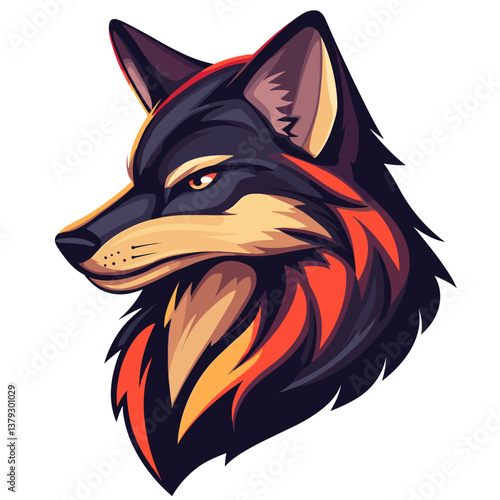 Feral jackal esports logo in vector format showcasing a fierce side profile design with vibrant colors