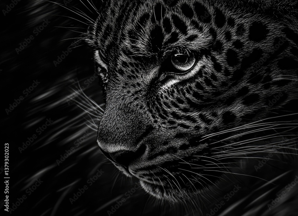 Intense Jaguar Portrait in Black and White Close-up Showcasing Its Beauty Intense Jaguar Portrait in Black and White Close-up Showcasing Its Beauty