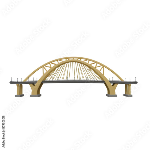 Stylized illustration of a golden suspension bridge against white backdrop