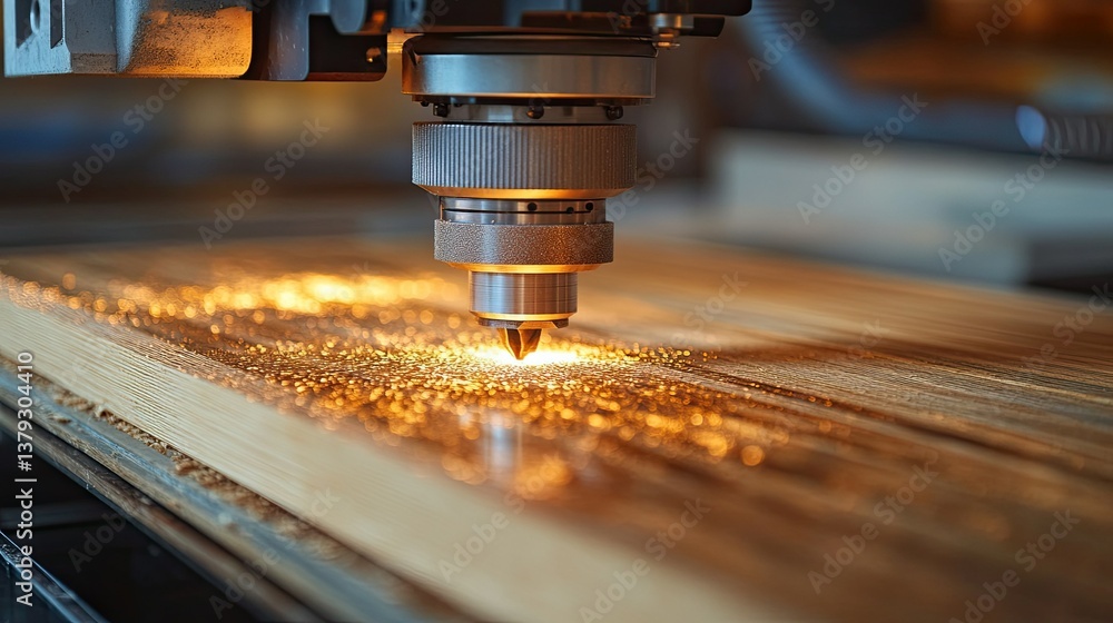 Close-Up of CNC Router Cutting Plywood, Skilled Woodwork and Precision Machining - Close-Up of CNC Router Cutting Plywood, Skilled Woodwork and Precision Machining -