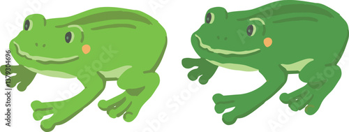 カエルの手描き風ポップなイラストセット