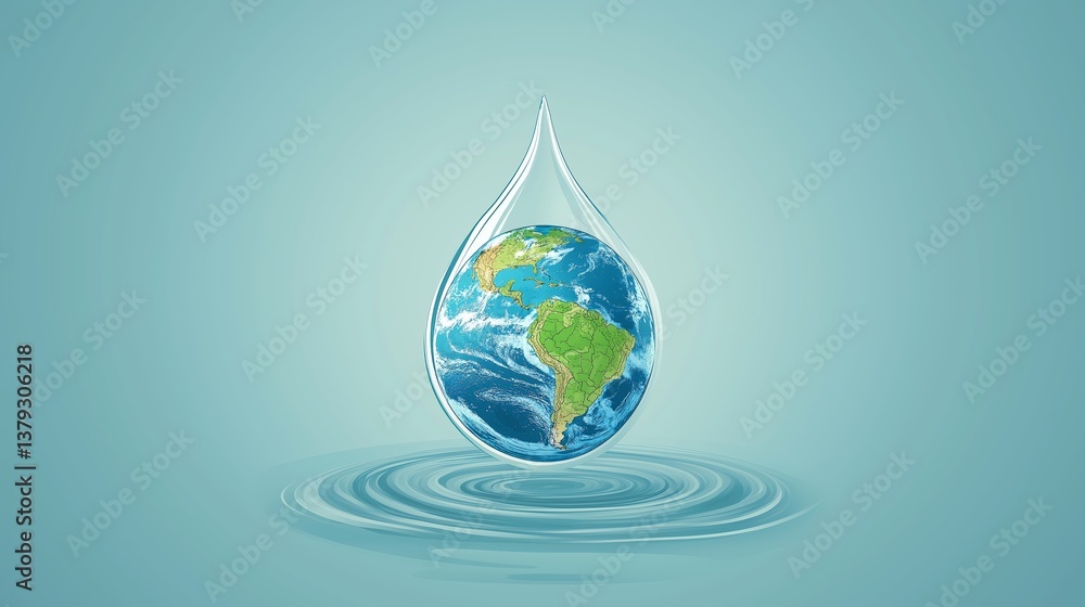 Obraz premium Drop of Life Concept. A icon of clean water drop with a globe subtly embedded inside, symbolizing global access to clean water.