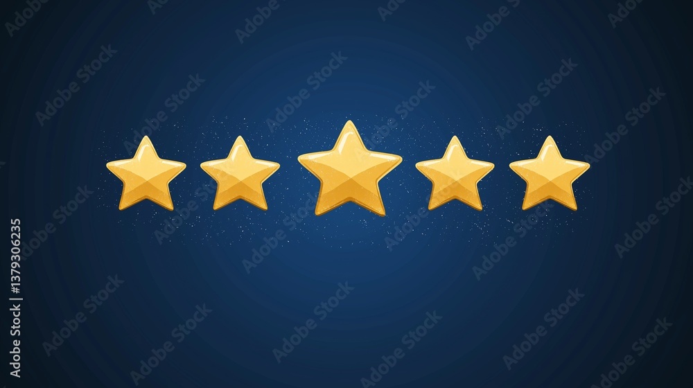 Obraz premium Customer Satisfaction Concept. Glowing five star reviews hovering above a customer support team celebrating their achievement. Set on dark blue background.