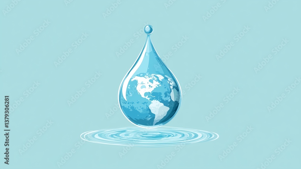 Fototapeta premium Drop of Life Concept. A icon of clean water drop with a globe subtly embedded inside, symbolizing global access to clean water.