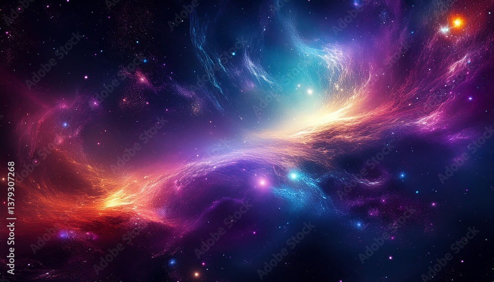 Obraz premium 銀河の光が揺らめく幻想的な宇宙背景