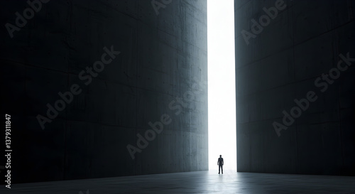 Wallpaper Mural Man Silhouette Walking Toward Bright Light in a Concrete Tunnel Architecture Torontodigital.ca