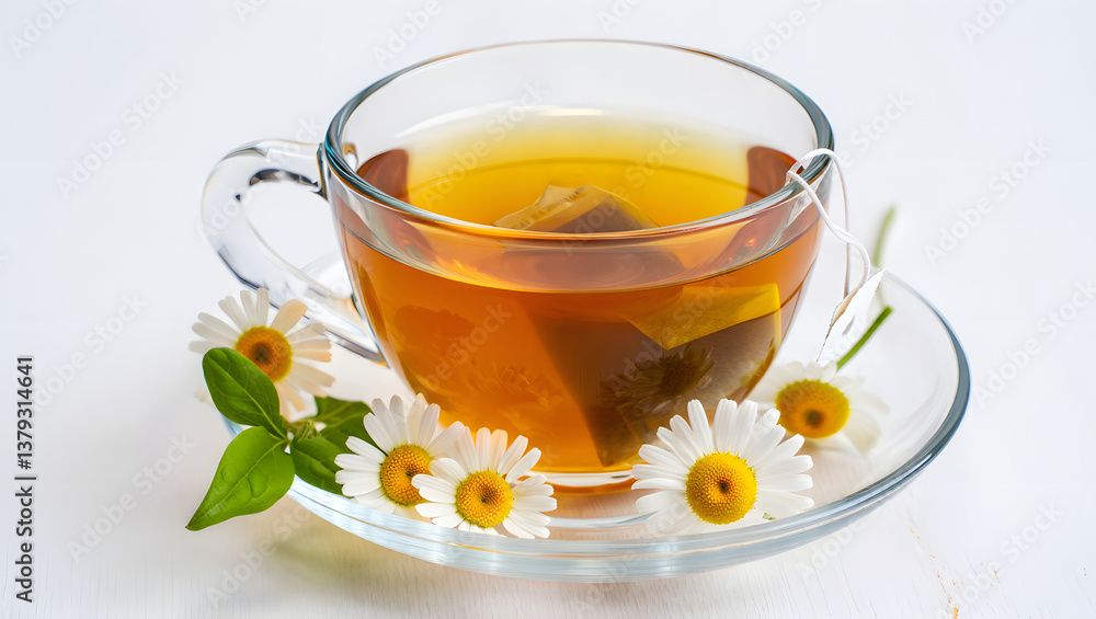 cup of chamomile tea with flowers cup of chamomile tea with flowers