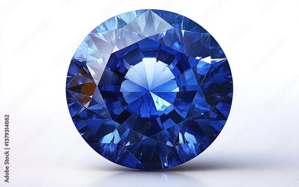 Photorealistic Blue Sapphire Gemstone with Intricate Facets on Clean White Background Photorealistic Blue Sapphire Gemstone with Intricate Facets on Clean White Background