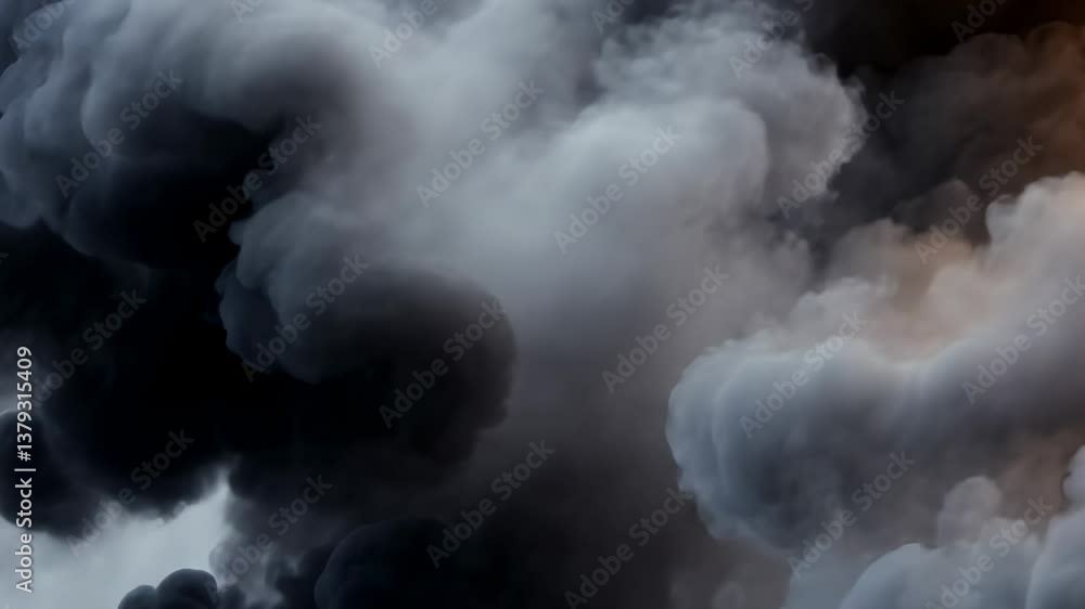 Dark and thick clouds of smoke after the explosion. Natural disaster, explosion, fire, earthquake. Natural disaster concept. Dark and thick clouds of smoke after the explosion. Natural disaster, explosion, fire, earthquake. Natural disaster concept.