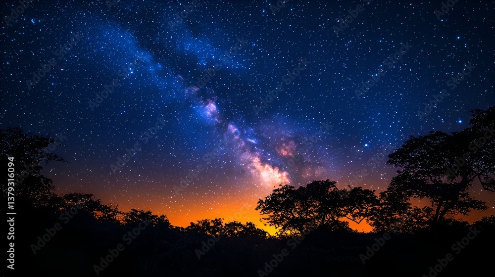 Fototapeta premium Milky Way over African Savanna at Sunset