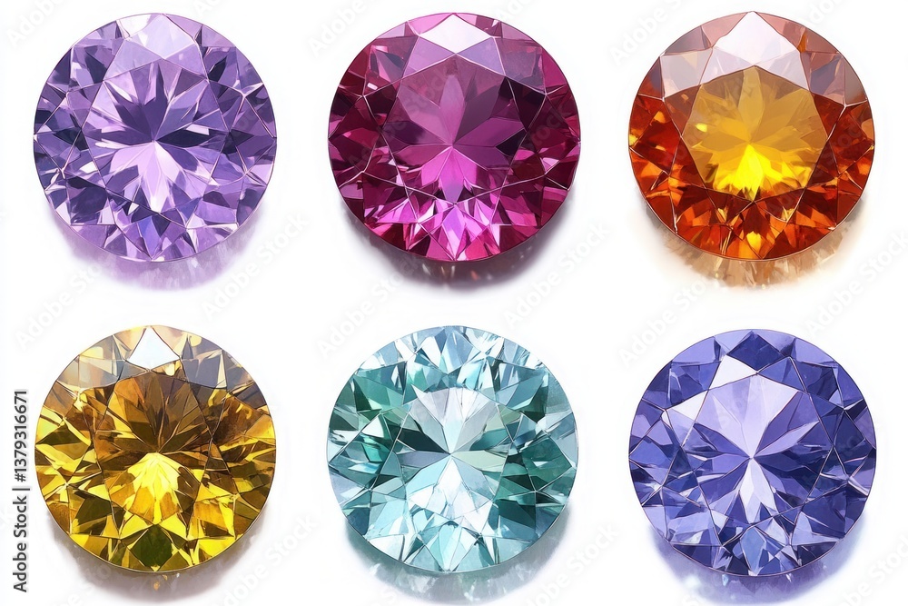 Collection of Vibrant Gemstones in Photorealistic Style Collection of Vibrant Gemstones in Photorealistic Style