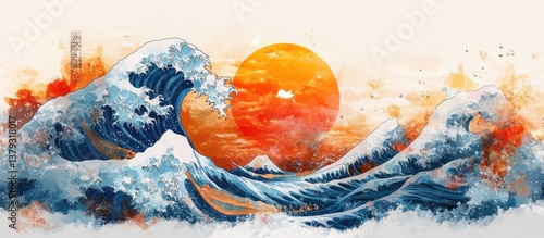 Ocean wave sunset art print