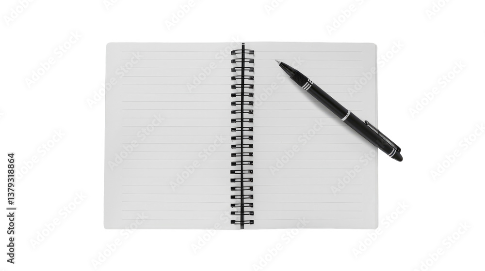 Notebook and Pen: A close-up shot of a spiral-bound notebook with blank lined pages, alongside a sleek pen, ready for jotting down ideas and thoughts. Notebook and Pen: A close-up shot of a spiral-bound notebook with blank lined pages, alongside a sleek pen, ready for jotting down ideas and thoughts.