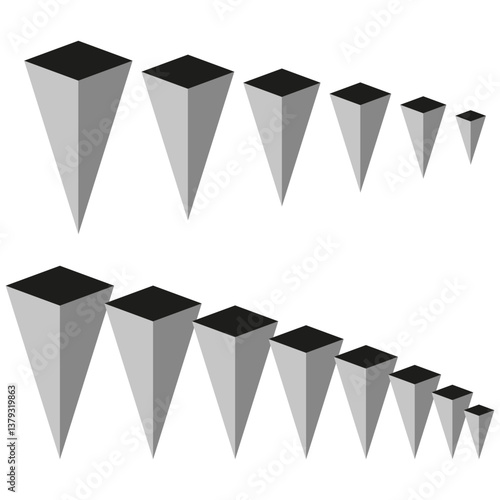 Three dimensional pyramids. Abstract geometric design. Gradients and shadows. Vector illustration.