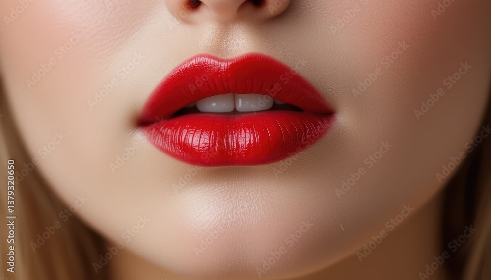 A close up view of lips with brightly colored covering and a section of face. A close up view of lips with brightly colored covering and a section of face.