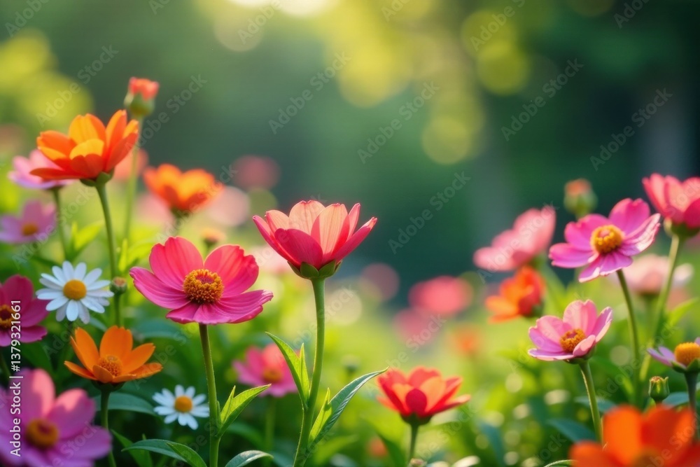 Colorful flowers blooming in a whimsical garden , garden scene, colorful, fantasy landscape Colorful flowers blooming in a whimsical garden , garden scene, colorful, fantasy landscape