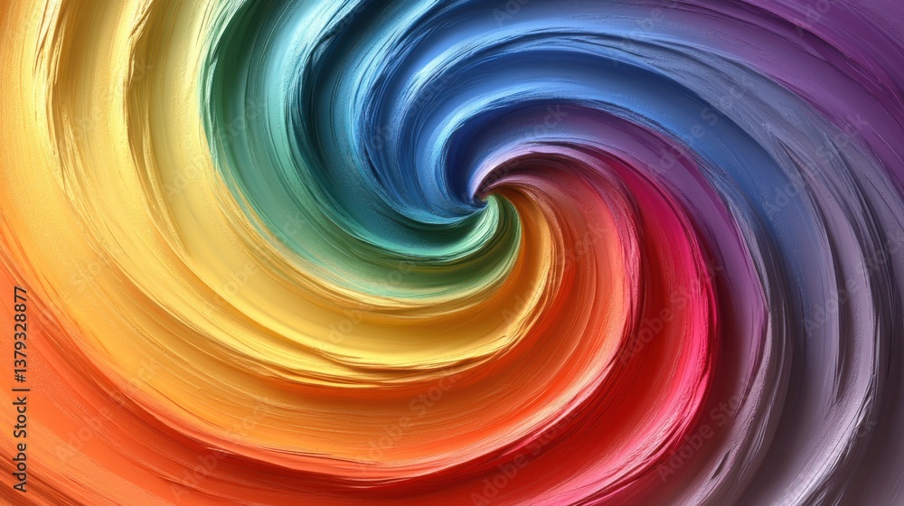 Fototapeta premium Gradient rainbow swirl with 3D curves blending colors seamlessly, smooth textures, and a minimalist white backdrop, radiating joy and energy
