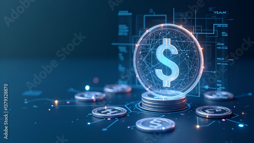 Contemporary Wallpaper Design: Minimalist Layout Showcasing Secure Stablecoin Transactions with Expansive Empty Space and Subtle Digital Graphics for Modern Payments