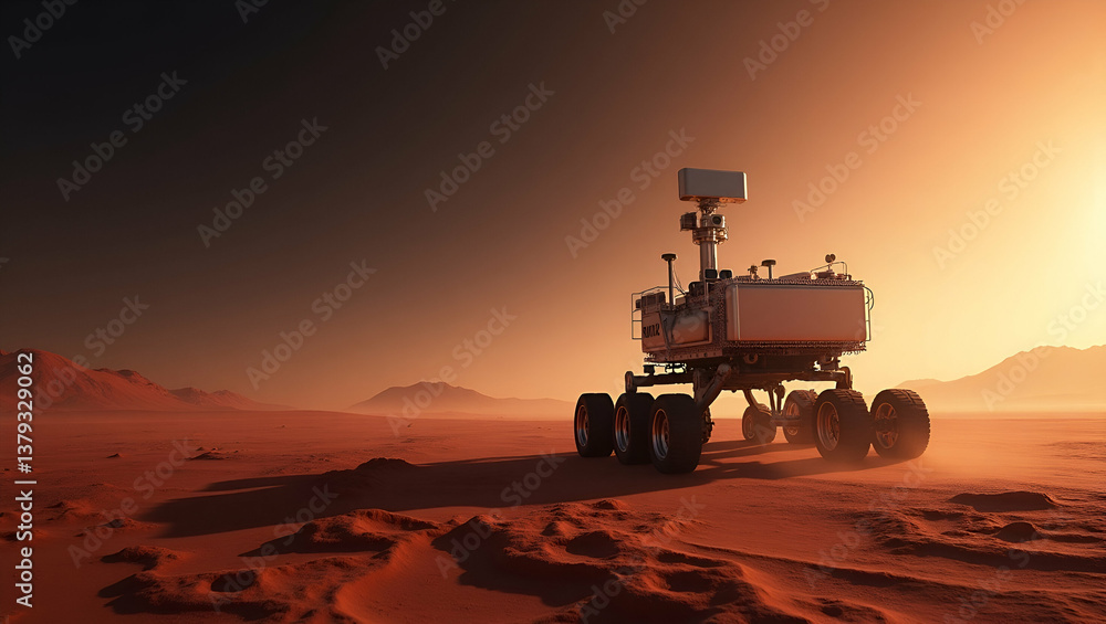 Fototapeta premium Exhibit a modern minimalist wallpaper design illustrating Mars rover missions with expansive empty space and sleek digital graphics that symbolize advanced robotic exploration innovative surface analy