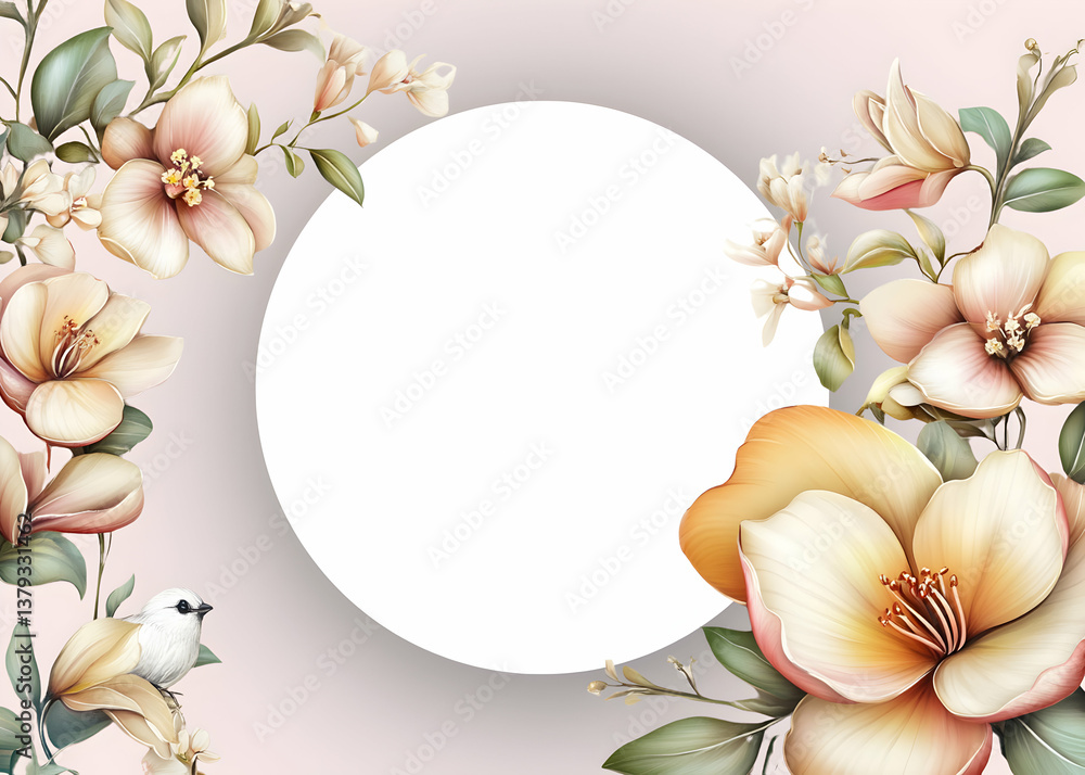 A floral frame with a blank center, ideal for invitations or announcements.