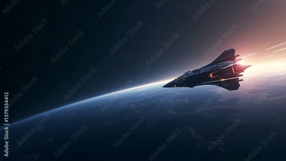 Obraz premium Present a sleek wallpaper design depicting space technology with generous empty space and refined digital aesthetics that represent cutting edge spacecraft engineering innovative orbital systems and t
