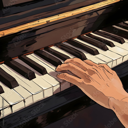 Obraz na płótnie A hand poised over piano keys, suggesting a moment of musical creativity. w salonie