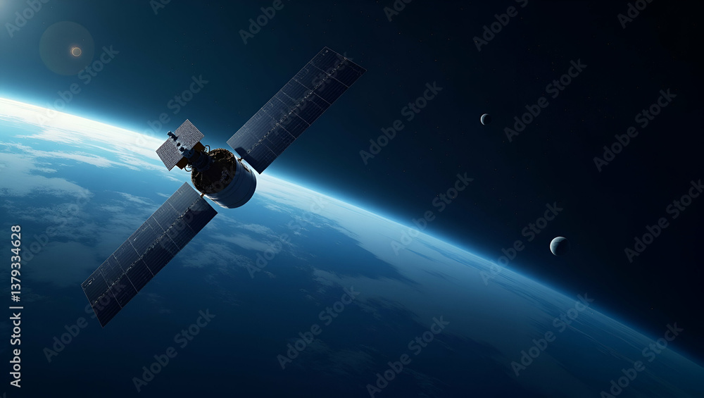 Obraz premium Exhibit a sleek wallpaper design illustrating satellite deployment with expansive empty space and modern digital visuals that embody advanced orbital insertion technology innovative satellite networks