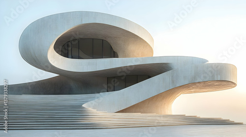 Obraz na płótnie A modern, sculptural building with flowing lines and large windows. w salonie