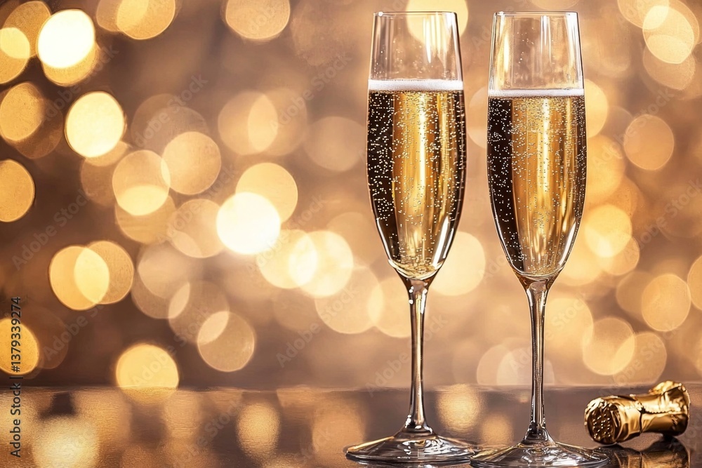Elegant champagne glasses set against a blurred orange background. Elegant champagne glasses set against a blurred orange background.