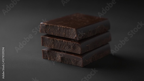 Stacked Dark Chocolate Pieces on Rustic Background