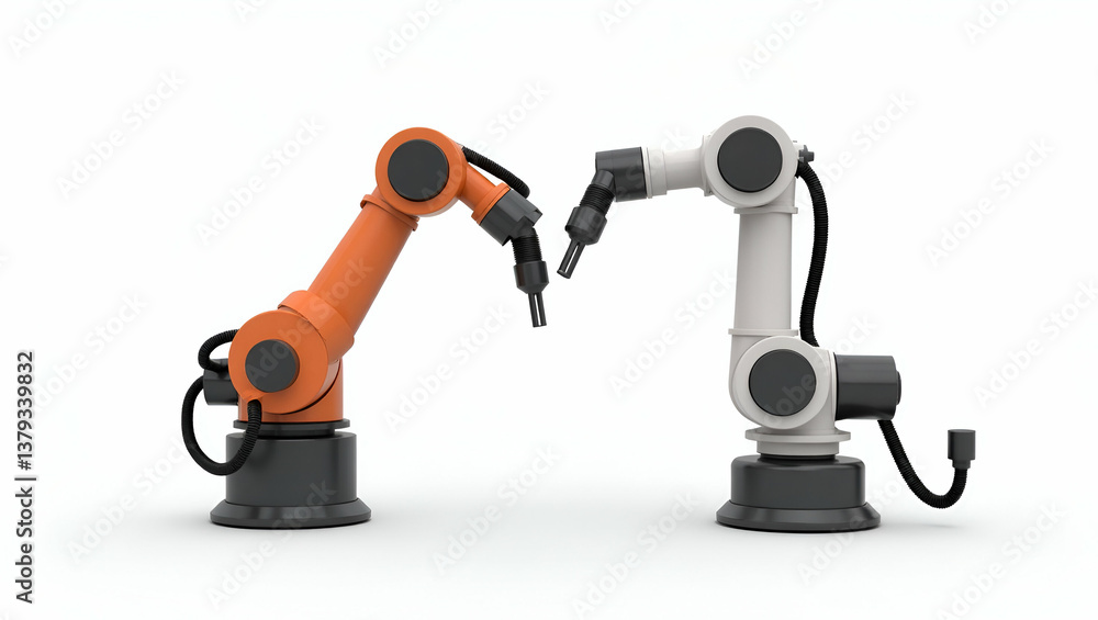 3D Showcasing Innovative Industrial Robotic Arms: High-Precision Components & Integrated Automation Systems for Enhanced Production Speed & Quality on a Cute Isolated White Background 3D Showcasing Innovative Industrial Robotic Arms: High-Precision Components & Integrated Automation Systems for Enhanced Production Speed & Quality on a Cute Isolated White Background