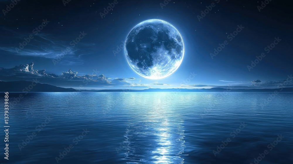 Fototapeta premium A Majestic Moon Over a Serene Sea