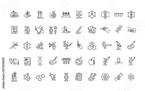Genetic engineering icons set. Vector outline symbols