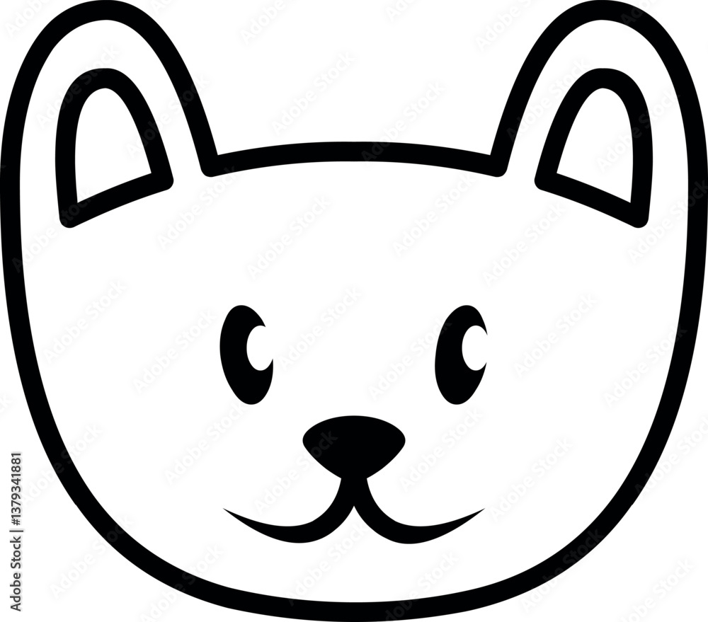 Cute black & white vector animal icon: head with ears, eyes and nose. Minimalist scalable design, ideal for apps, branding or merch. Editable vector format. Cute black & white vector animal icon: head with ears, eyes and nose. Minimalist scalable design, ideal for apps, branding or merch. Editable vector format.