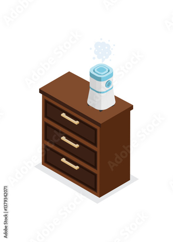 Humidifier on a bedside table isometric style Stock illustration