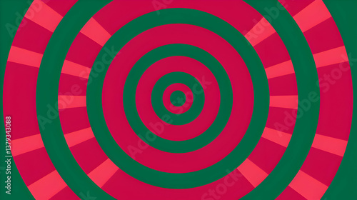 Obraz na płótnie A vibrant design featuring concentric circles in red and green, creating optical illusion. w salonie