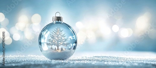 Snowy base enhances the festive charm of the ornament.